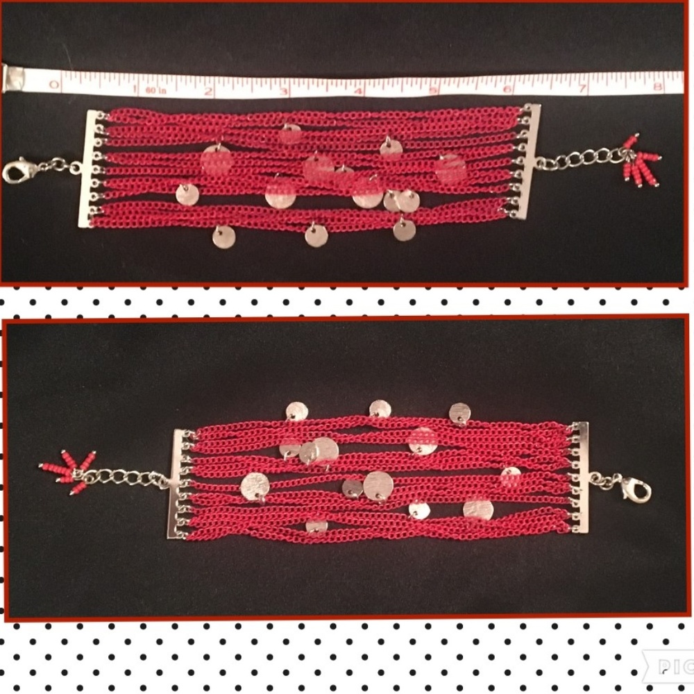 Red beaded wide bracelet